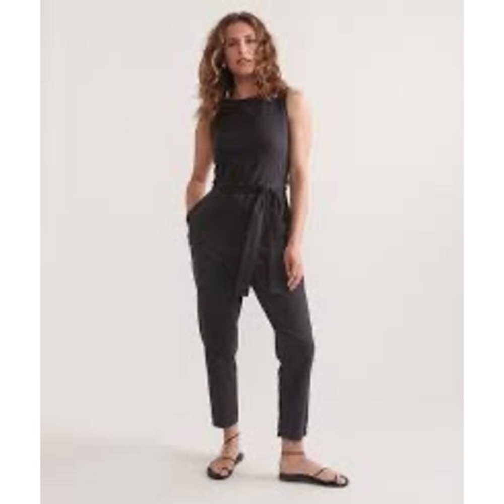 Marine Layer Black Cross Back Tie Waist Jumpsuit Sleeveless Pockets Spring 2024